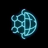 Blue neon icon showing the concept of global network vector