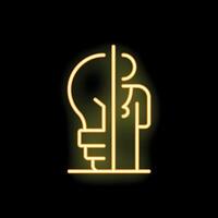 Neon yellow lightbulb forming the head of a businessman standing vector
