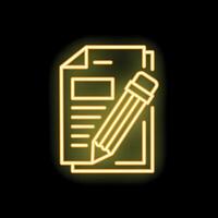 Neon icon of pencil taking notes on paper document vector