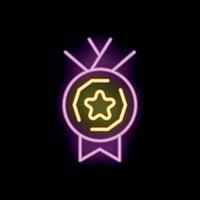 Glowing neon sign representing quality premium product with a star in circle frame vector