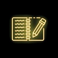Neon notepad and pencil icon for writing and idea generation vector