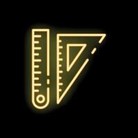 Neon ruler and set square glowing on black background vector