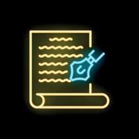 Neon sign of a quill writing on a scroll for copyrighting or storytelling vector