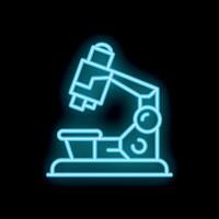 Glowing neon microscope icon for science and research projects vector