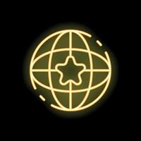 Neon icon of planet earth featuring a glowing star symbolizing global success vector