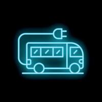 Neon electric bus charging with plug icon on black background vector