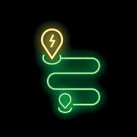 Glowing neon line electric car route showing location with charging station concept illustration vector