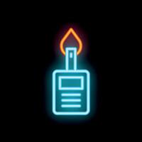 Neon sign of a lighter burning with a flame on a black background vector