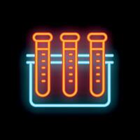 Neon sign of test tubes in a lab showing experiment in progress vector