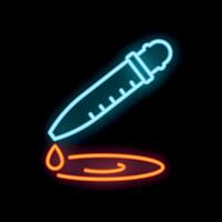 Neon icon of pipette dropping liquid on petri dish for scientific research vector