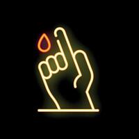 Neon icon of hand taking blood sample with drop vector