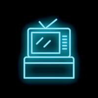 Neon blue outline of a television set sitting on top of a stand vector