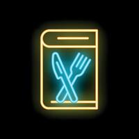 Neon cookbook icon glowing on dark background vector