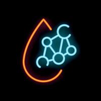 Neon icon of blood drop with molecular structure representing genetic testing vector