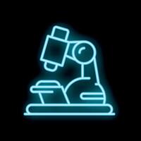 Neon blue microscope icon glowing on black background vector