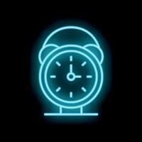 Blue neon clock showing seven o'clock on black background vector