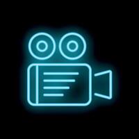 Neon camera shining on black background vector