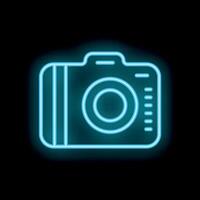 Neon camera shining in the dark background vector