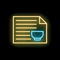 Neon icon of paper document listing soup ingredients for cooking vector
