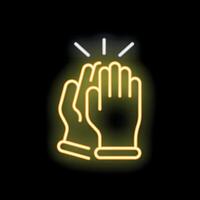 Neon sign showing applause with two hands clapping vector