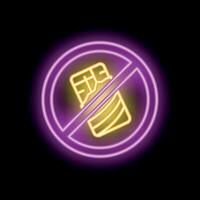 Neon sign representing forbidden chocolate bar with diagonal line over it vector