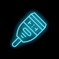 Glowing neon icon of electronic thermometer showing fever on black background vector