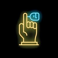 Neon icon of a hand pressing a button with index finger vector
