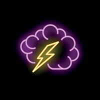 Neon sign representing brainstorming with brain and lightning bolt vector