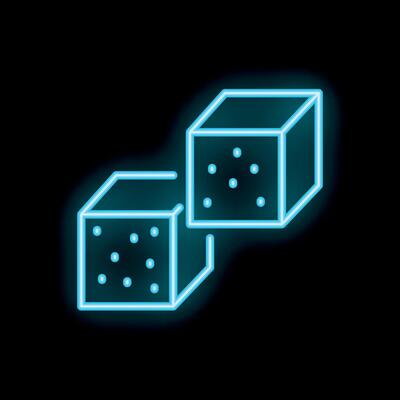 Two dice rolling showing different numbers in neon light style