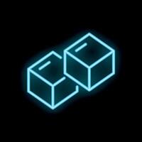 Two glowing blue cubes connected representing blockchain technology on a black background vector
