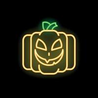 Neon sign showing smiling halloween pumpkin on black background vector