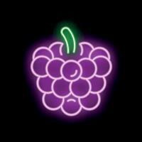 Bright neon sign depicting a single raspberry glowing on black background vector