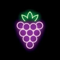 Glowing neon sign showing bunch of grapes on black background vector