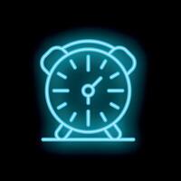 Blue neon clock is glowing on a black background vector