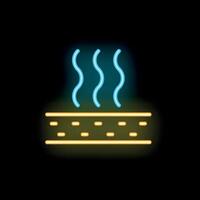 Neon icon of steam coming up from a surface representing heated blanket or floor vector
