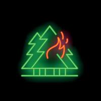 Neon sign depicting forest fire burning trees vector
