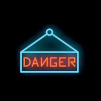 Glowing neon sign showing danger on black background vector