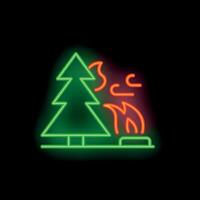 Neon style icon of wildfire burning a forest tree vector