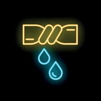 Neon icon of twisted leaking pipe with falling drops vector
