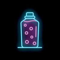 Neon sign showing soda bottle with bubbles on black background vector