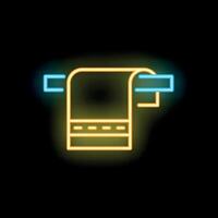 Neon towel hanging on a towel rail icon glowing on black background vector