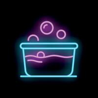 Neon sign of basin with water and soap bubbles floating above vector