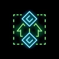 Neon green and blue arrows pointing to center of square in futuristic design vector