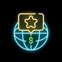 Neon icon of global reputation management showing world globe and star vector