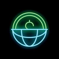 Neon icon of clock showing time passing on earth globe vector