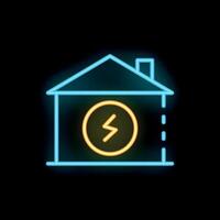 Neon sign of house with lightning bolt symbolizing power outage vector