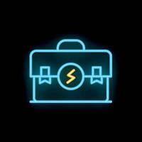 Neon briefcase with a lightning bolt symbol for electrician services vector