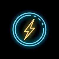 Neon sign showing a lightning bolt inside a circle on a black background vector