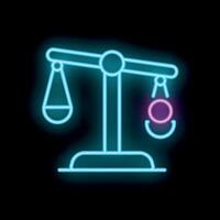Glowing neon balance scale representing the concept of justice and law vector
