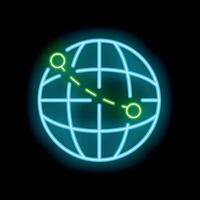 Neon style icon showing global connection with line connecting two points on earth vector